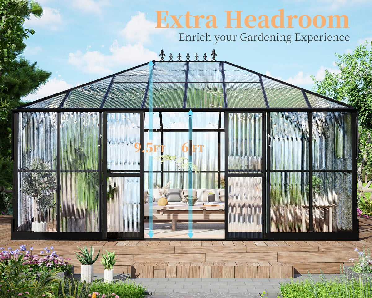 16x12x9.5 FT Pavilion Style Polycarbonate Greenhouse for Outdoors