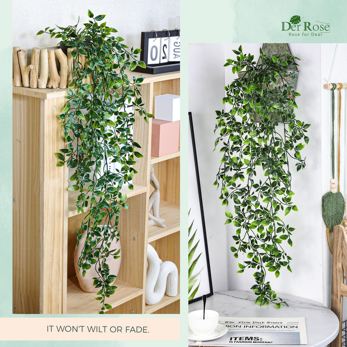 34" Artificial Mandala Vine Hanging Plant Shelf Decor