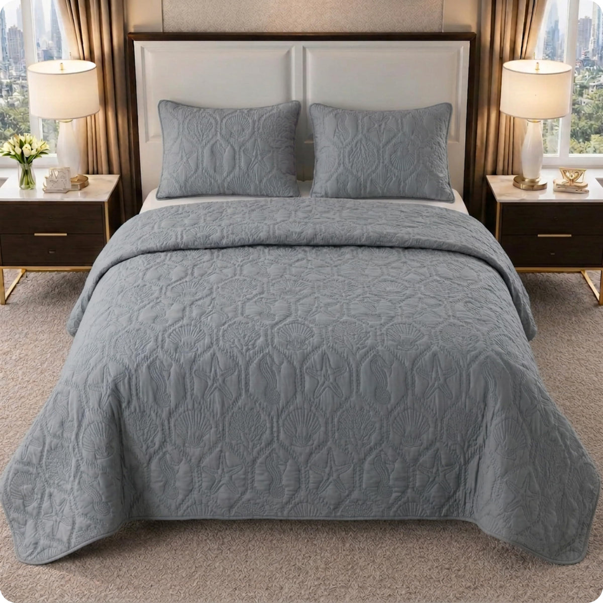 Shore Beach 3-Piece Bedding Set, Gray