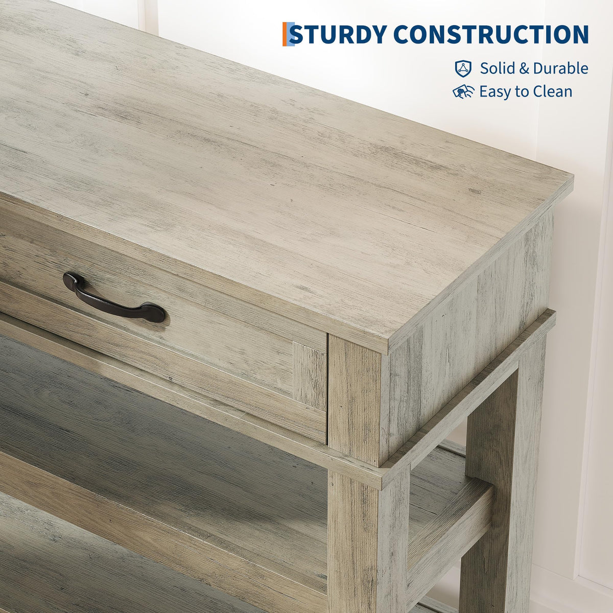 2 Drawers Entryway Table, Farmhouse Wooden Console Table, Grey