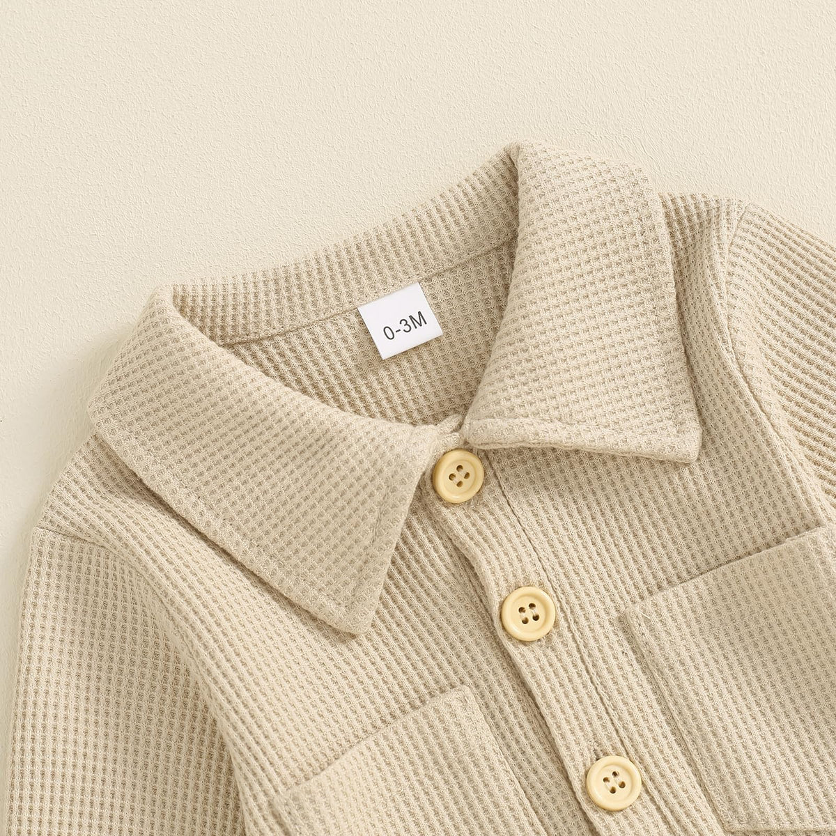 Newborn Baby Boy Waffle Knit Collared Romper Jumpsuit Solid Button Long Sleeve Bodysuit One-Piece Fall Winter Outfit