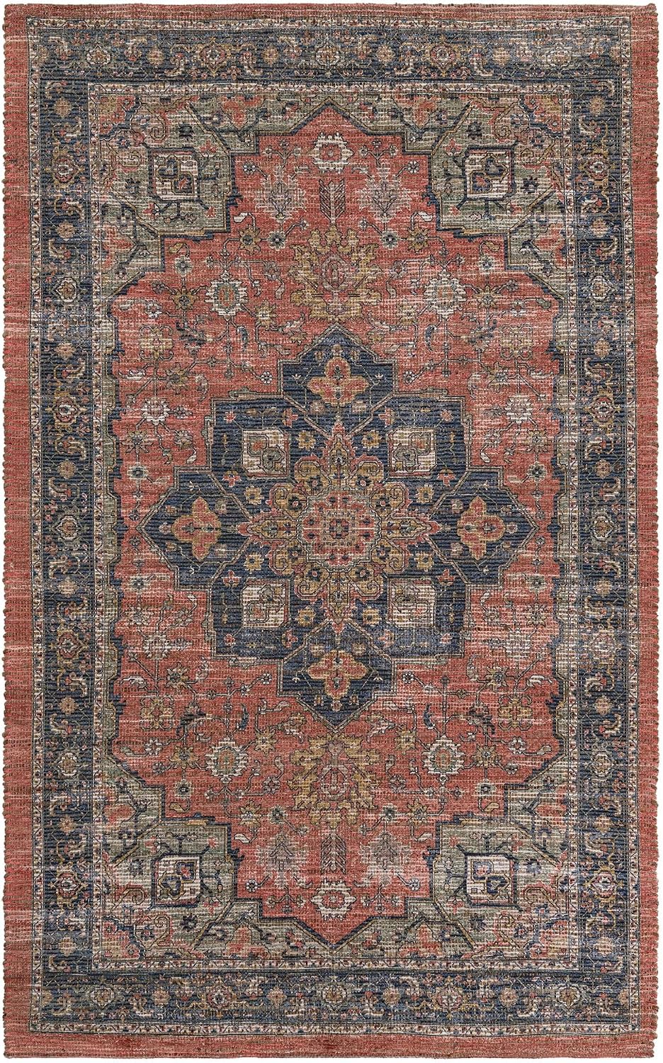 Chenille Jute Rug - 5' Antique Red Area Rug - Handmade Vintage Medallion s and Bedrooms