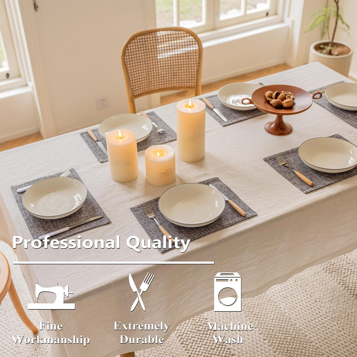 Linen Placemats Set of 4 Heat Resistant Washable Placemats for Parties Buffet Dinner, 13 x 19 inches, Ash Grey