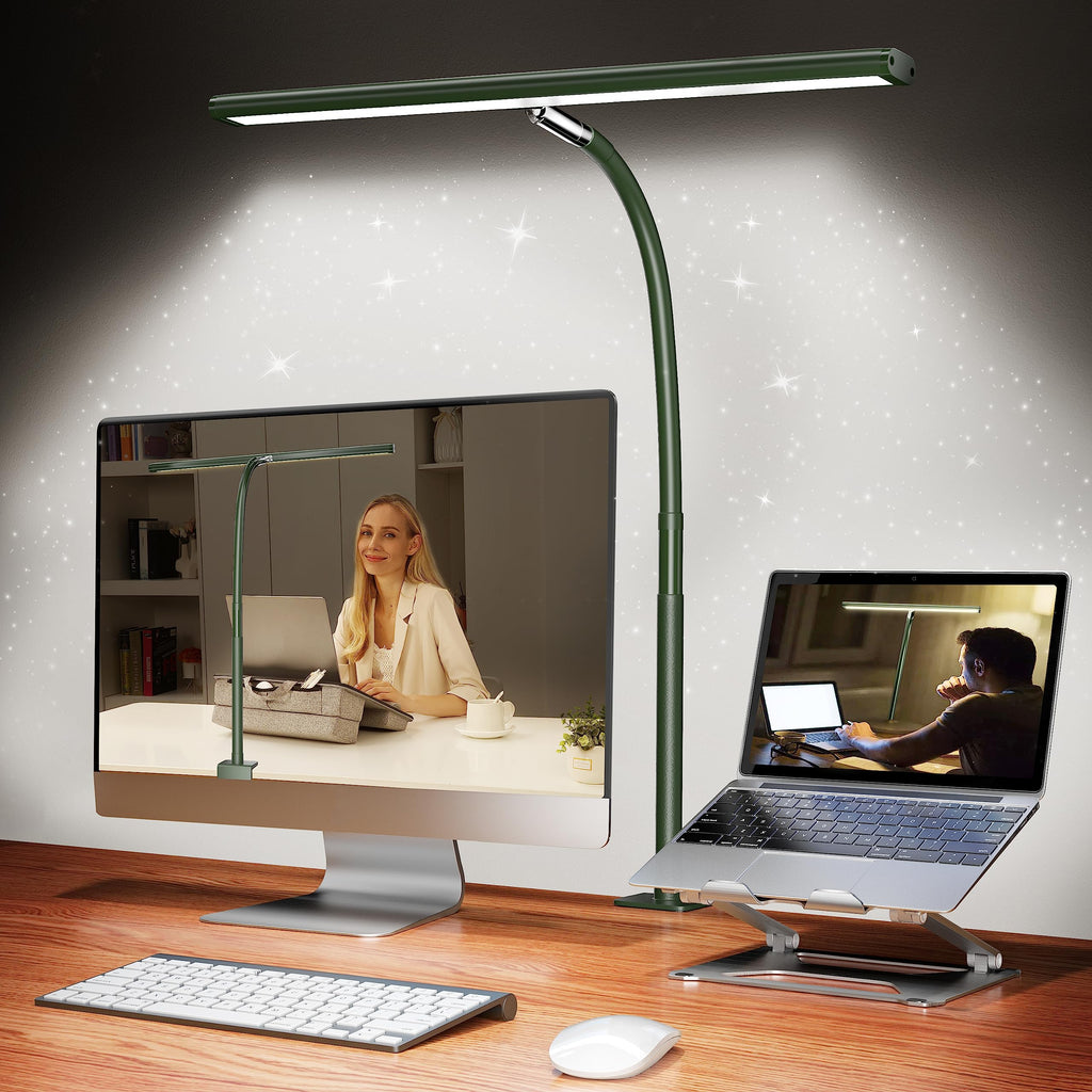 LED Desk Lamp with Clamp, 17" Stepless Dimming Light, Green