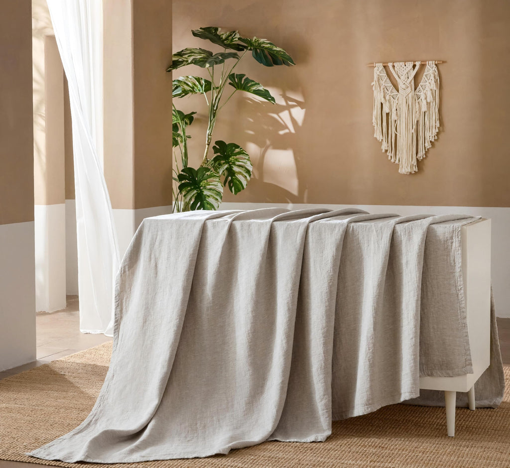 100% Natural Flax Linen Blanket, Pre-Washed Soft Breathable Bed Throw Blanket, Lightweight Cooling Blanket