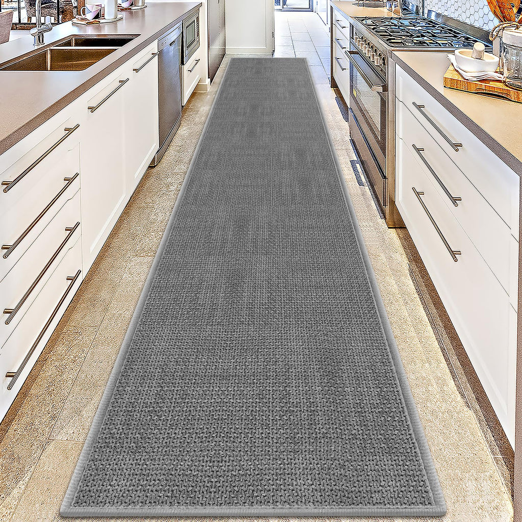15ft Jute Hallway Runner Rug Non Slip Washable, Absorbent Laundry Rugs Laundry Room Runner, Rubber Backed Black Long