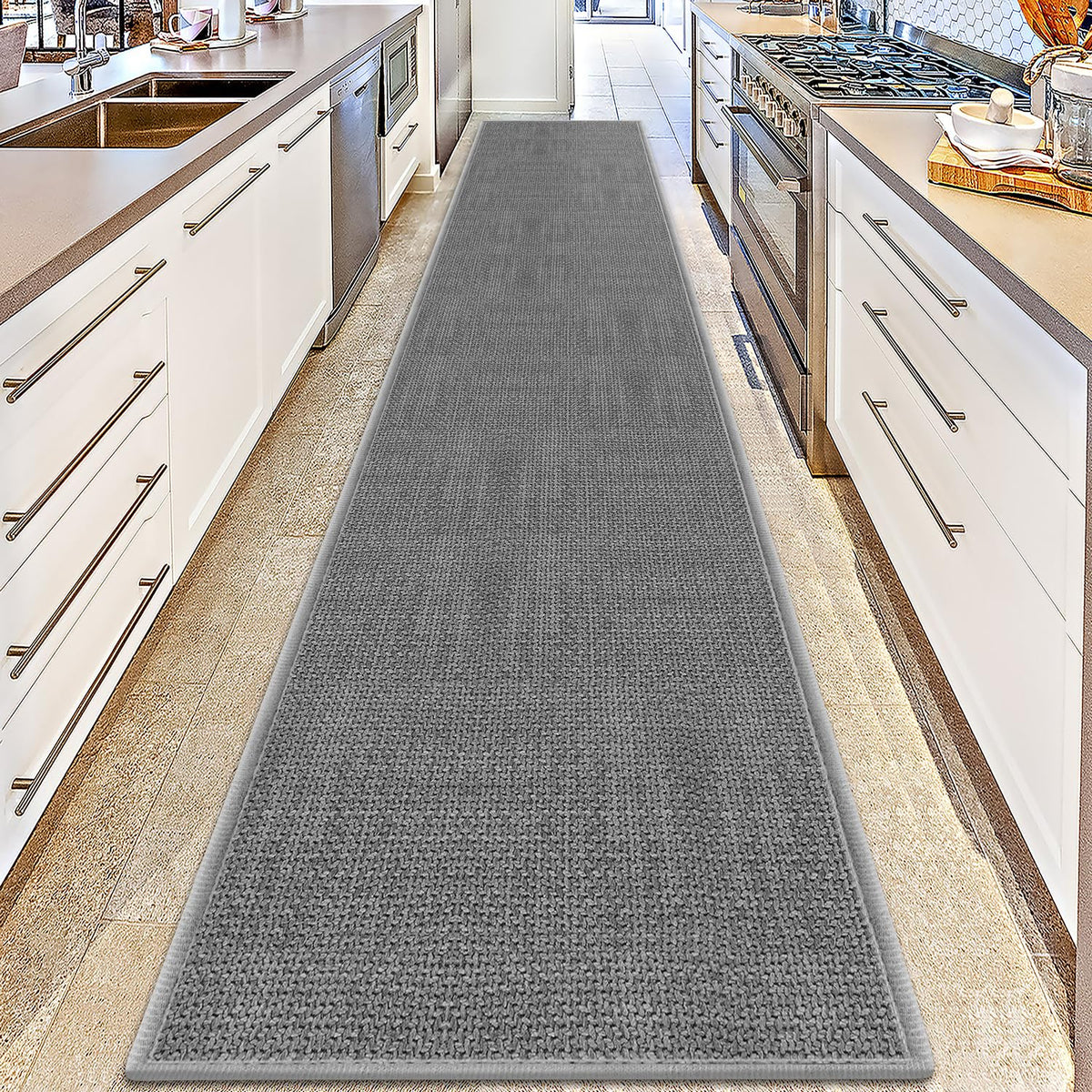15ft Jute Hallway Runner Rug Non Slip Washable, Absorbent Laundry Rugs Laundry Room Runner, Rubber Backed Black Long