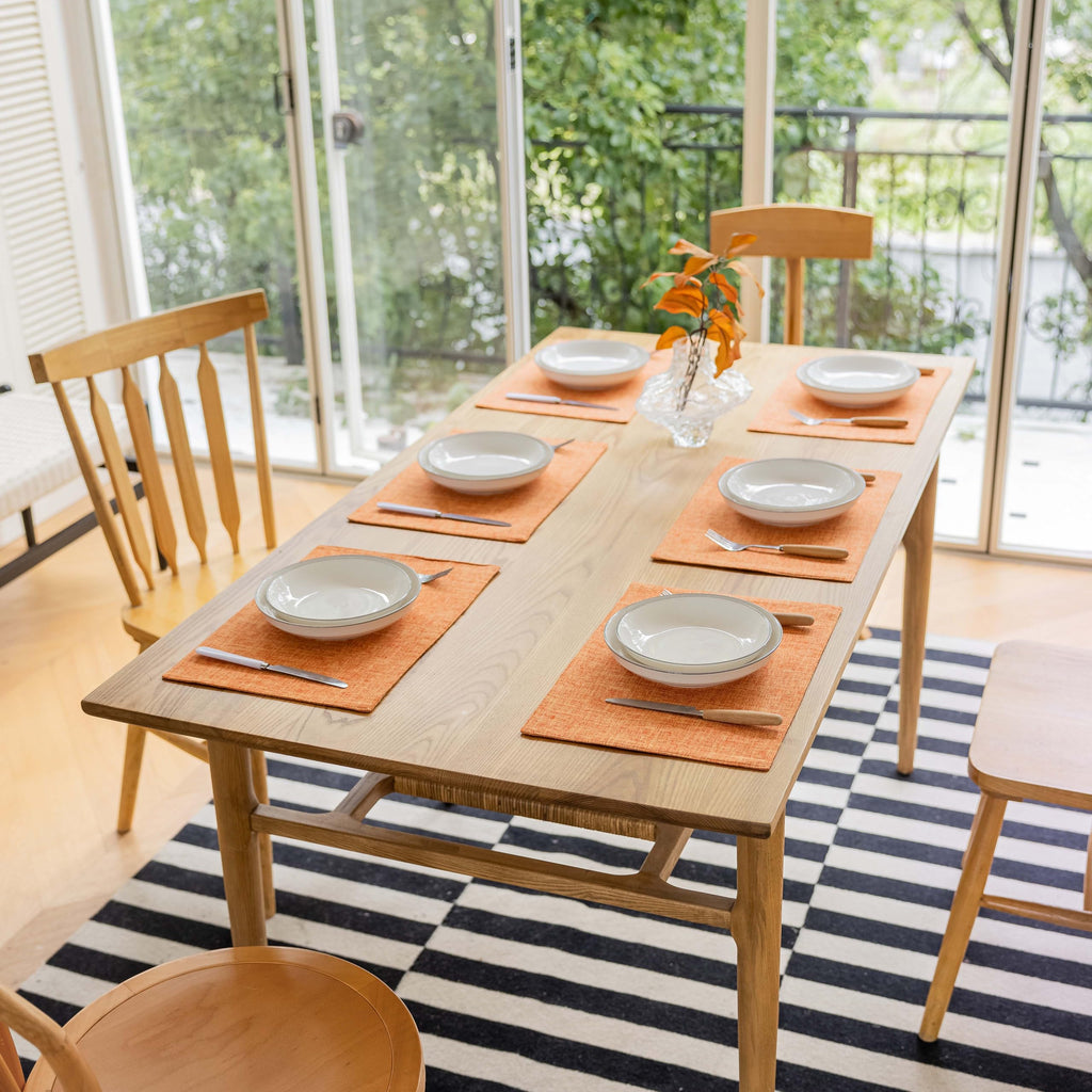 Orange Fall Placemats Set of 8 Linen Textured Fabric Place Mats Rectangle Cloth Table Mats Table Decor, 13x19 inch