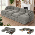 Modular Sectional Sofa Bed with Storage Ottomans, 135" Cloud Couch, 6-Seater Comfy Modern Couches with Pillows &
