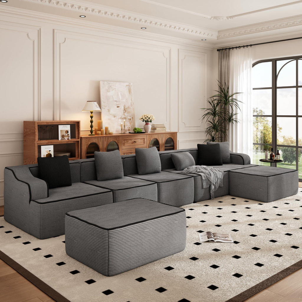 163" Cloud Sectional Boneless Couch, 7-Seat Grey