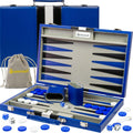 Large Blue Backgammon Sets for Adults - Classic Board Games for 2 Players Adults and Kids - Premium Backgammon Set 15