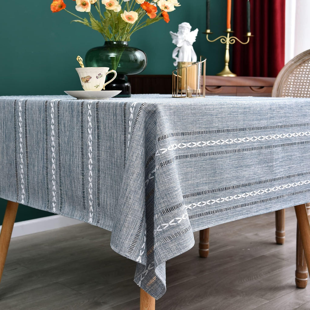 Farmhouse Embroidered 52x52 Inch Square Tablecloth Linen Texture