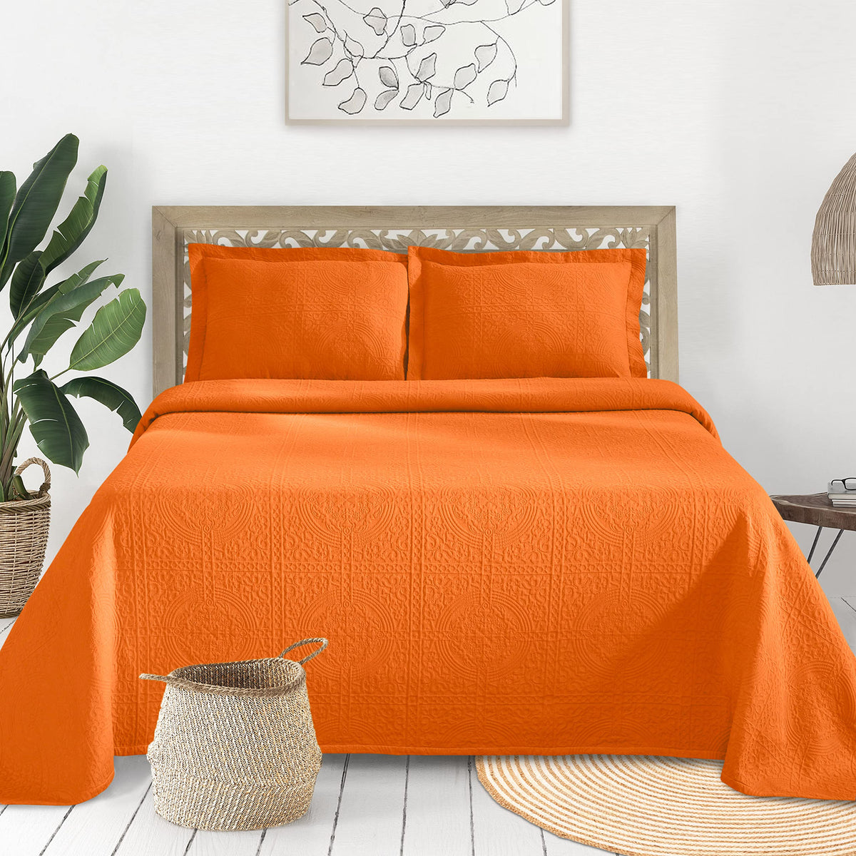 Cotton Bedspread, Jacquard Woven Matelasse Bedding, Full, Mandarin