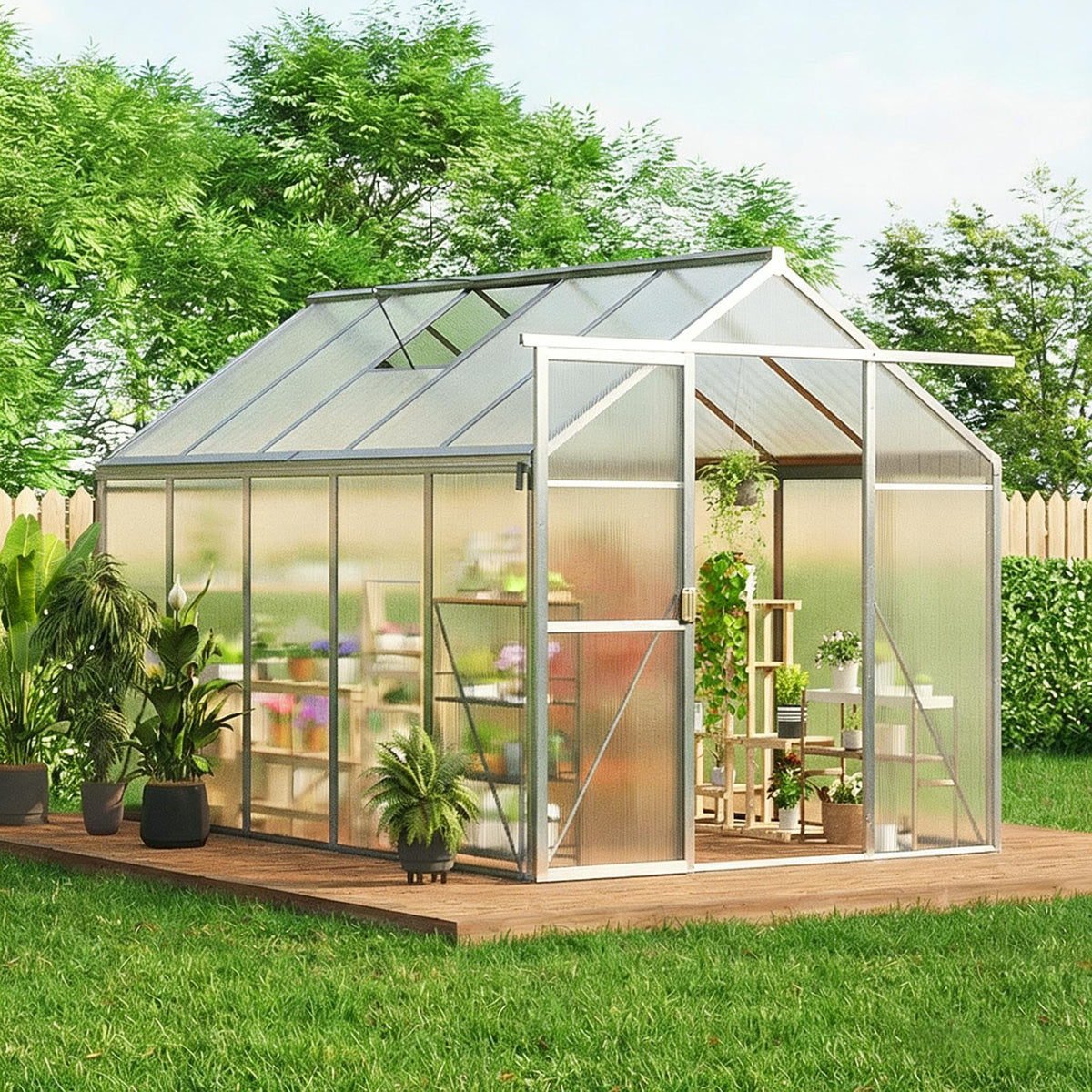 6x10 FT Greenhouse, Easy Assembly Aluminum Polycarbonate Greenhouses for Outdoors with Roof Vent, Large Aluminum