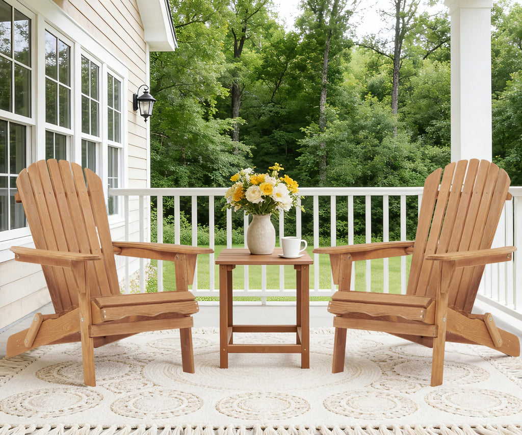 Outdoor Folding Adirondack Chair Set of 2, Wooden Patio Chairs, Light Brown