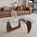 Inspired Noguchi Style Modern Glass Coffee Table, Triangle Center Table with Tempered Glass Top& Unique Wooden Base, 42.5" Mid Century Tea