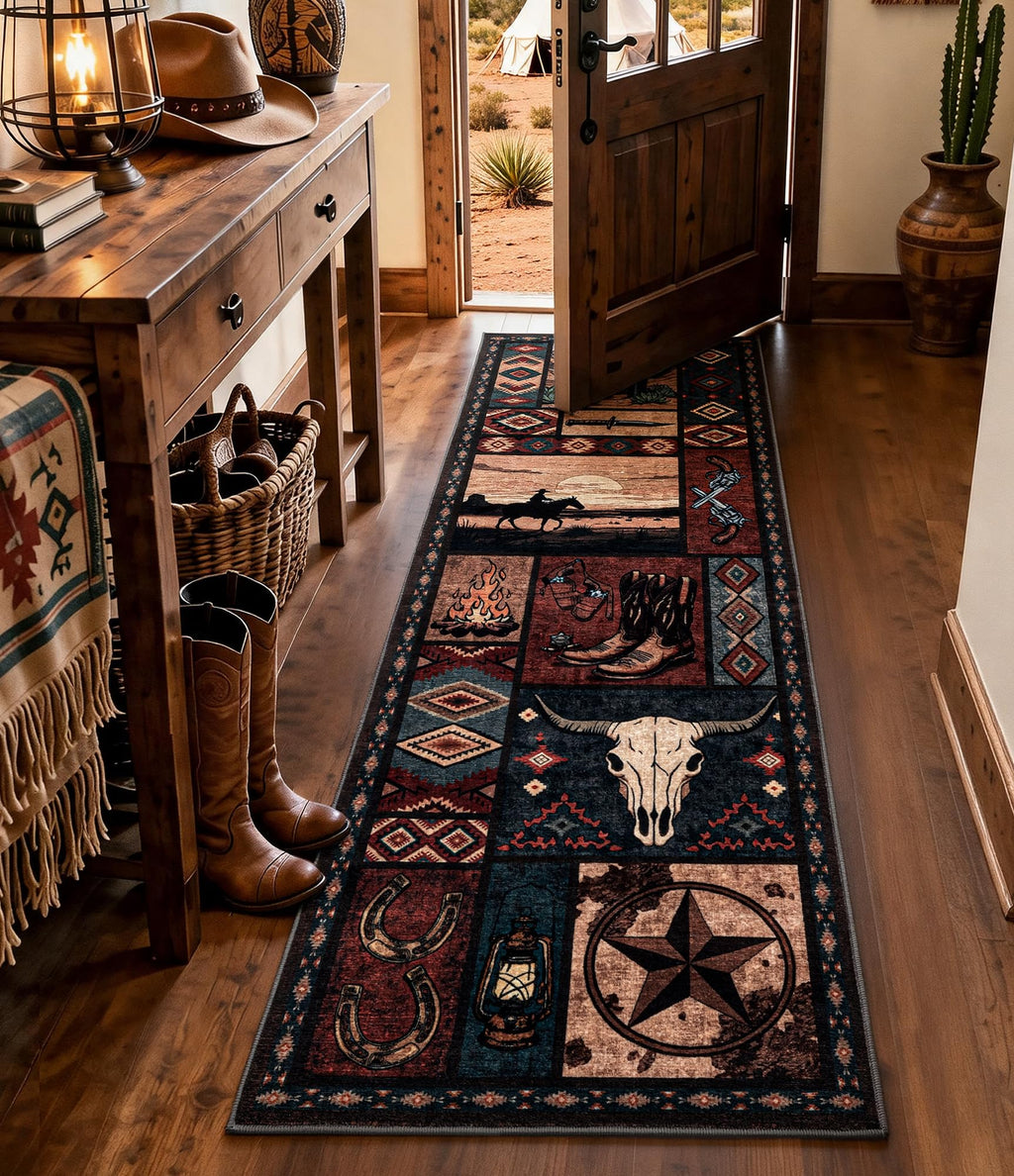Washable Western Cowboy Hallway Runner Rug