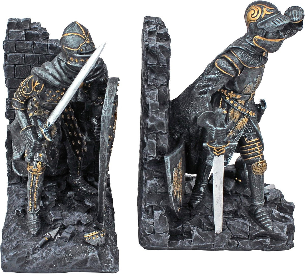 Arthurian Knight Bookends,Grey Stone,8 Inch, Set of Two