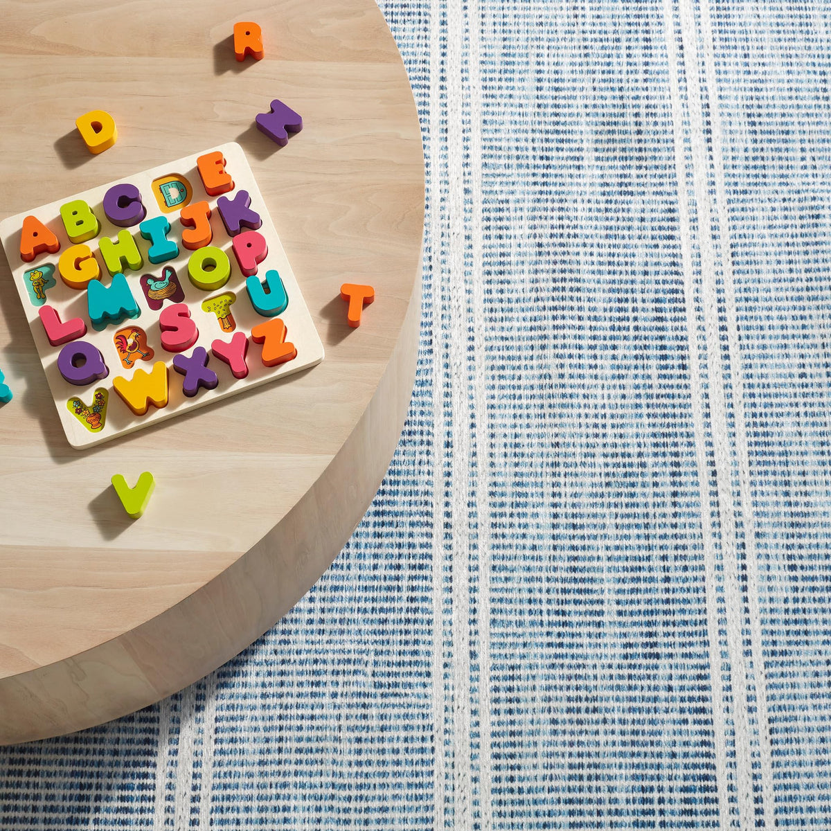 Malta Blue Striped Printed Washable Runner Rug, 2'6"x8'