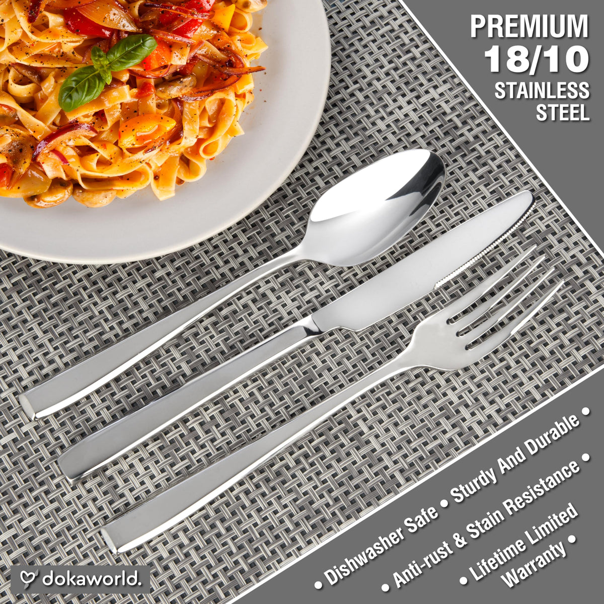 Modern Design Polished Flatware, Silverware Set for 8 persons, 40 Piece - Spoons, Forks, and Knives 18/10 Stainless