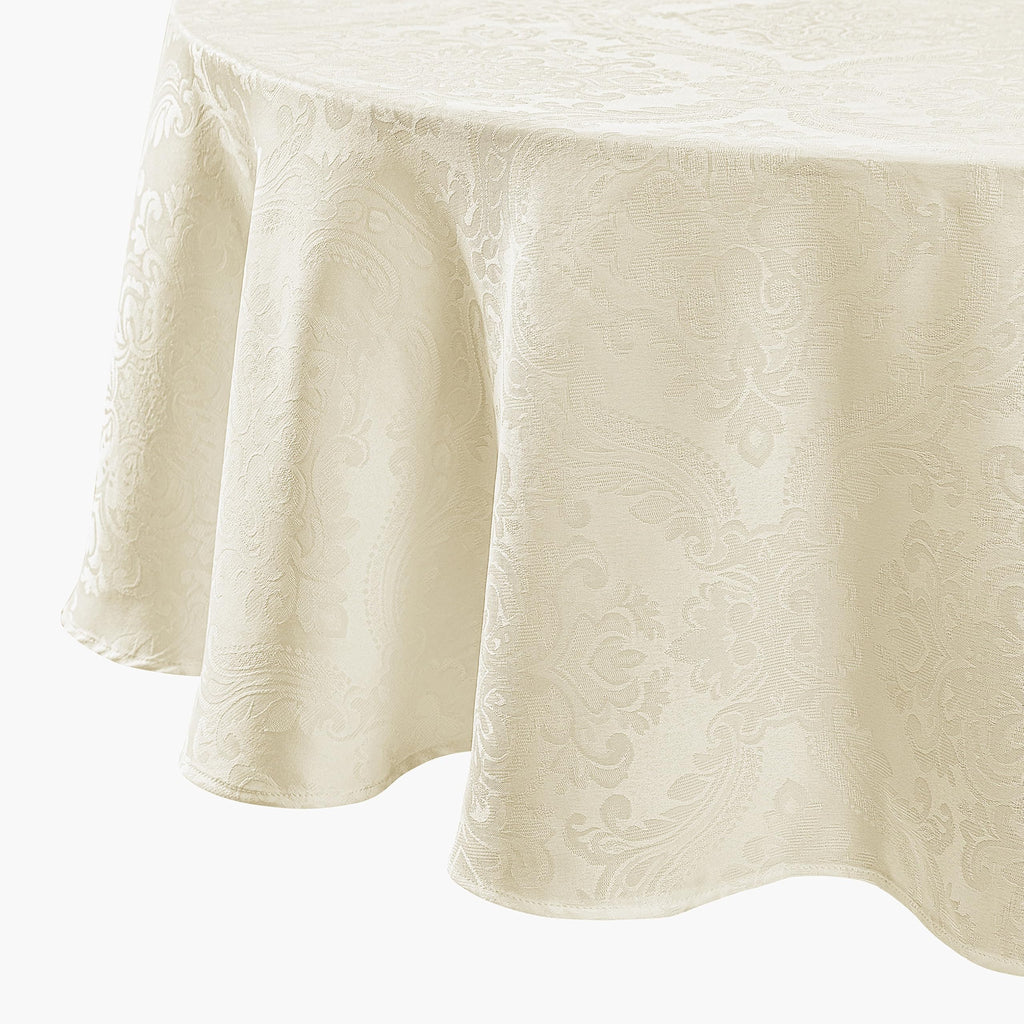 Caiden Elegance Damask Tablecloth, Ivory - 90" W x 90" L Round