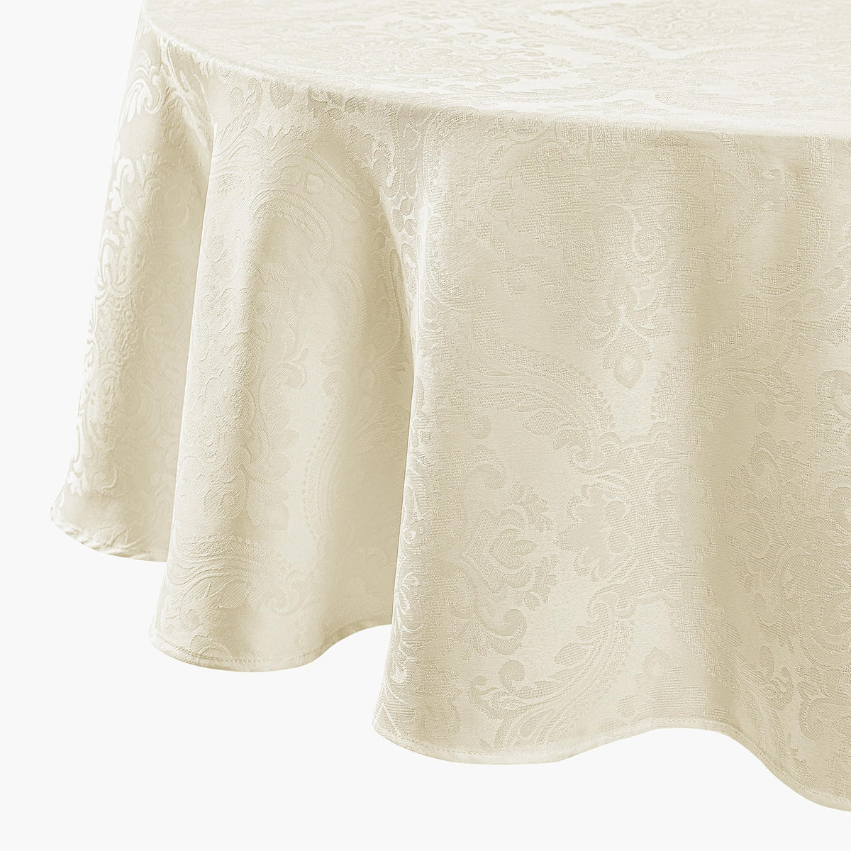 Caiden Elegance Damask Tablecloth, Ivory - 90" W x 90" L Round
