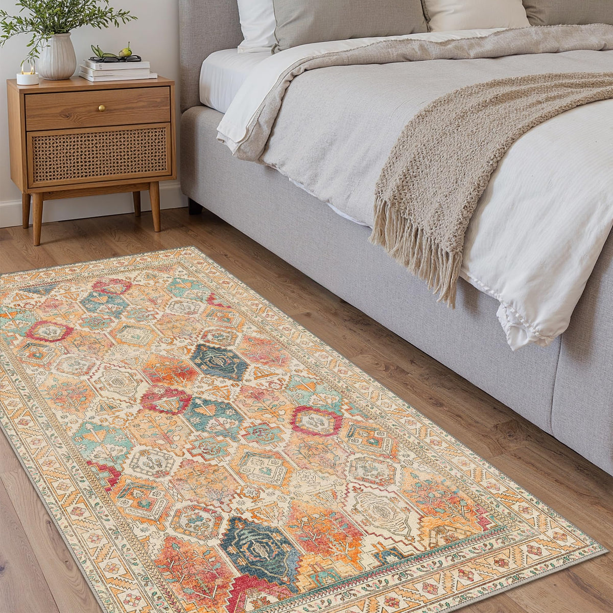 Kitchen Rug 2x7 Runner Rugs s Entryway, Washable Vintage Print Carpet, Ultra-Thin Chenille Low Pile Lightweight Rug