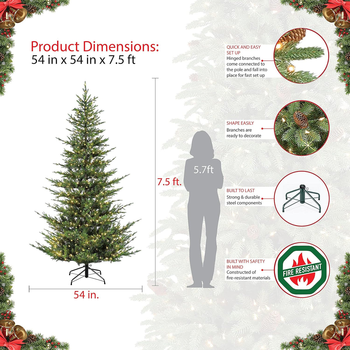7.5 Foot Pre-Lit Natural Fir Artificial Christmas Tree with 700 Clear Lights