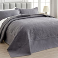 California King Bedspreads 128x120, Soft Microfiber Ultrasonic Lightweight Dark Grey Oversized King Quilt, 3 Piece