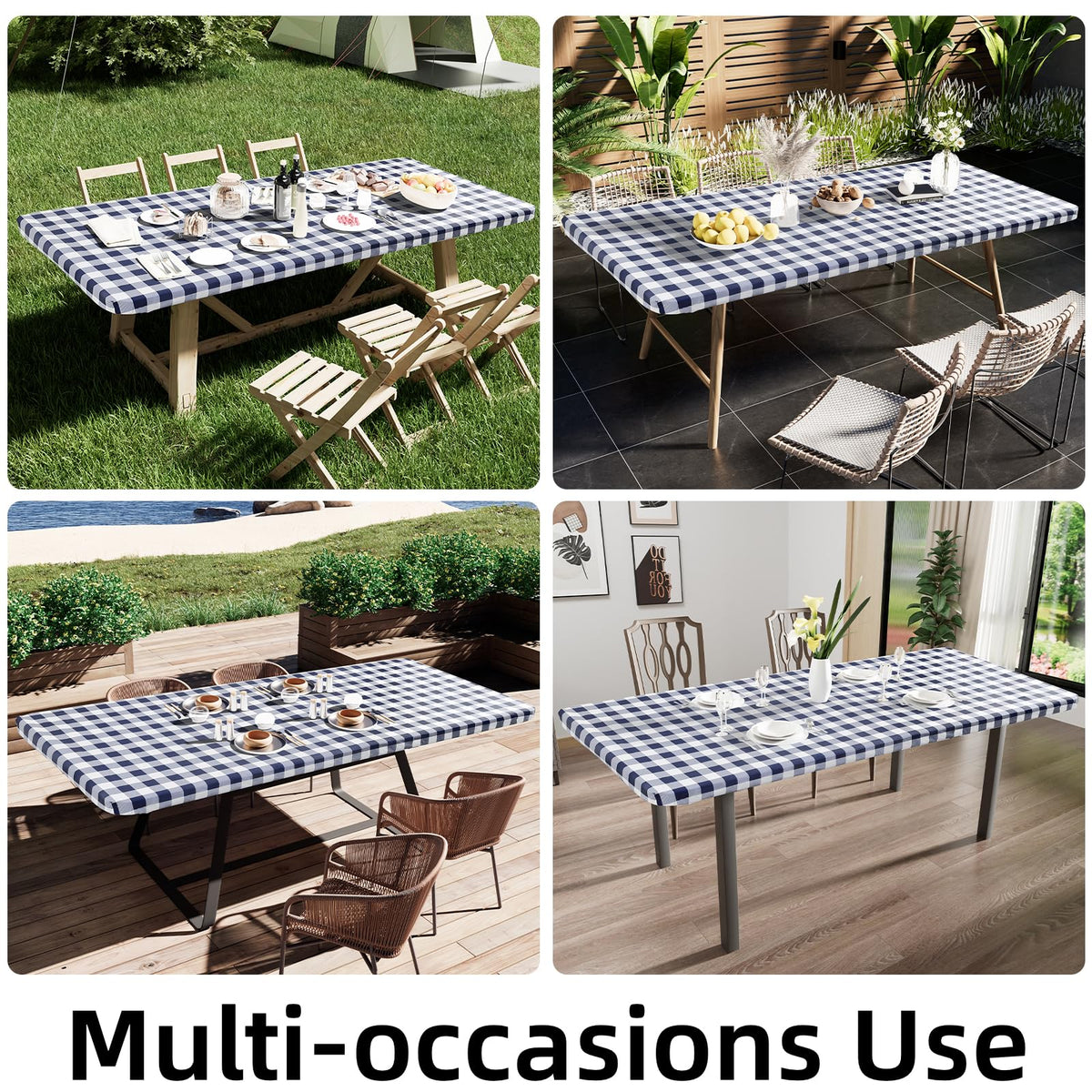 8 Foot Picnic Table Cloth, Flannel Backed Fitted Vinyl tablecloths