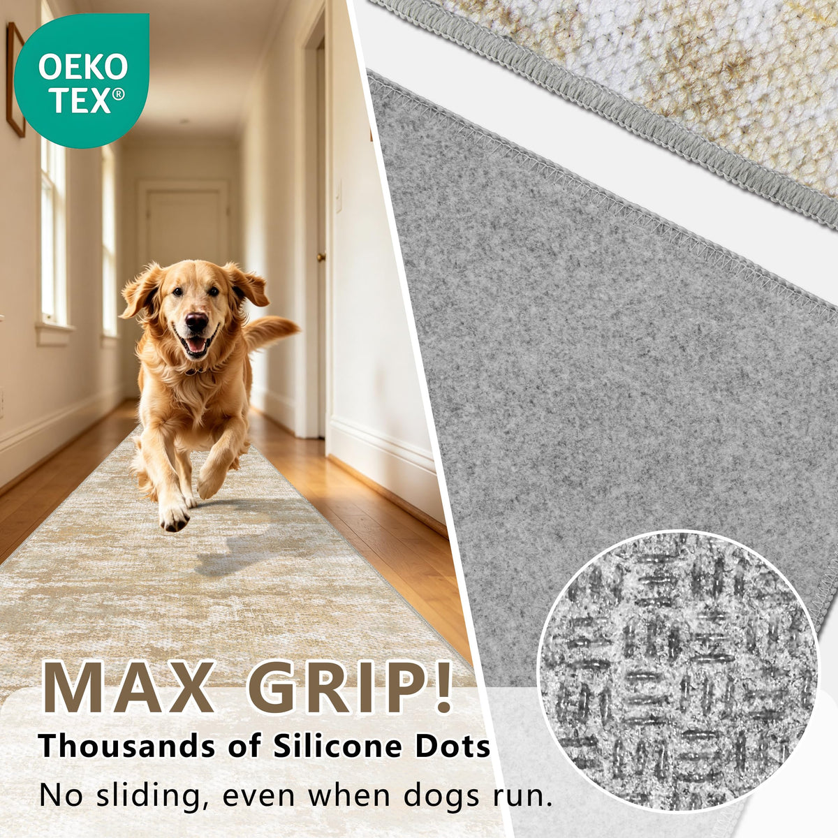 Washable Carpet Runners 8ft-Non Slip Floor Runners for Dogs, Abstract Hallway Runner Rug with ‌Silicone Backing