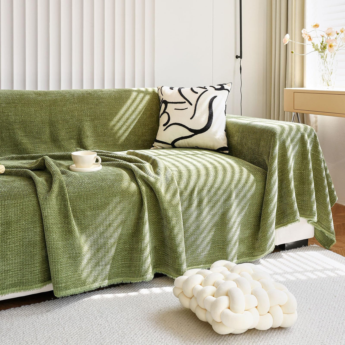 Dark Green Couch Cover Jacquard Corduroy Couch Cover for Sofa Green Cute Sofa Covers Washable Morden Sofa Covers for