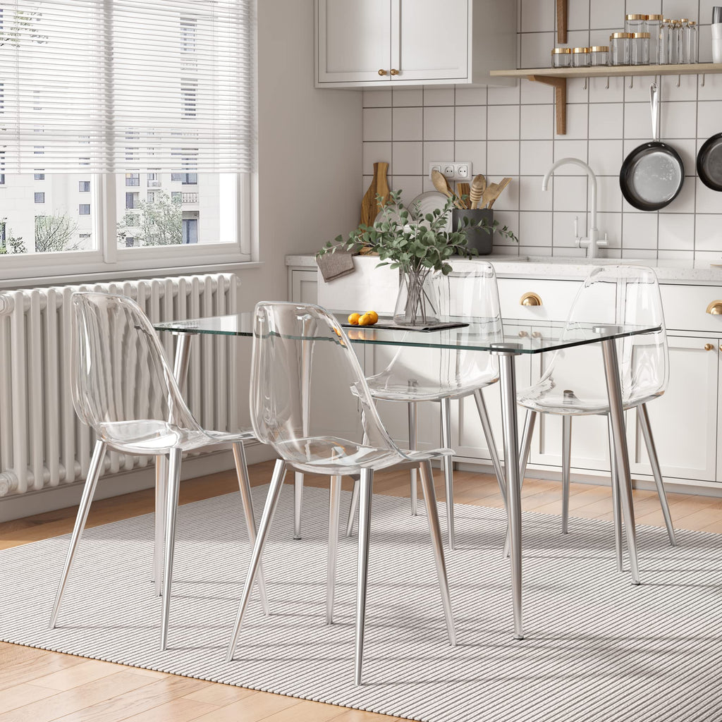 Clear Dining Chairs Set of 4, Modern Kitchen Chairs with Transparent Seat, Acrylic Accent Side Chairs with Metal Legs