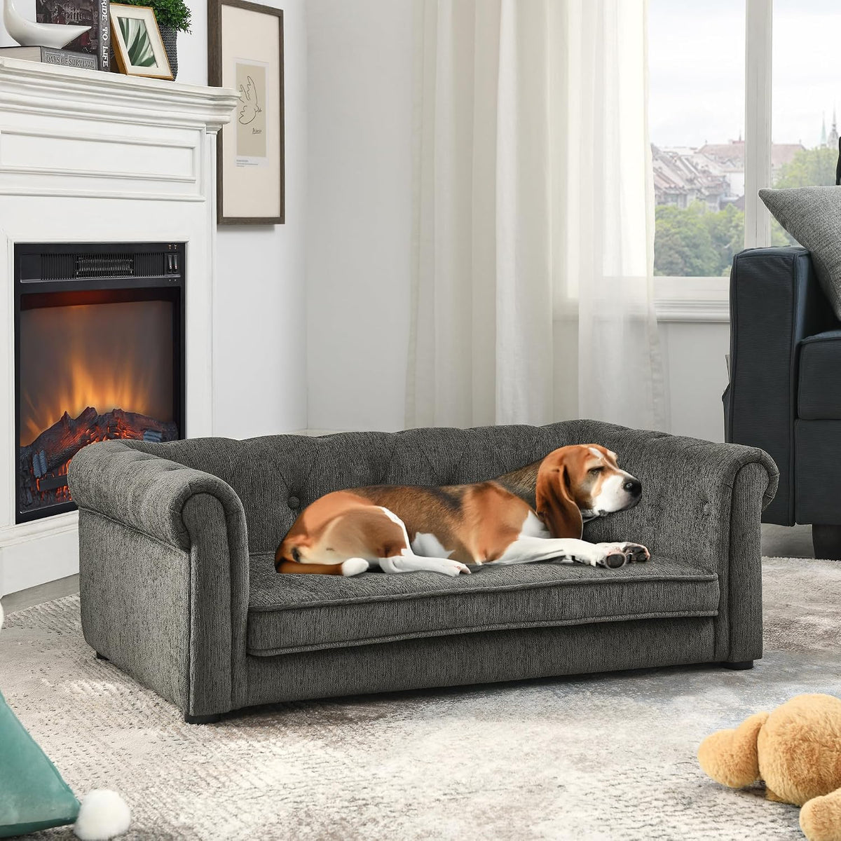 Dog Bed for Medium and Large Dogs, Elevated Pet Sofa Bed, Durable Elevated Couch Bed with Legs, Dark Gray