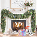 Cedar Christmas Garland with Lights for Mantle - Decorations 9ft Realistic Lighted Faux Pine Garlands for Xmas Home
