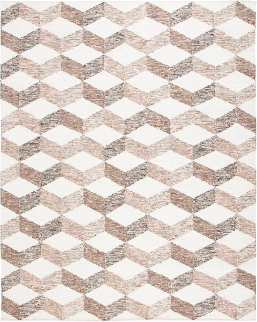 Area Rug - Kilim Collection - Large - Ivory & Brown, Handmade Flat Weave Wool, Reversible, Modern Geometric