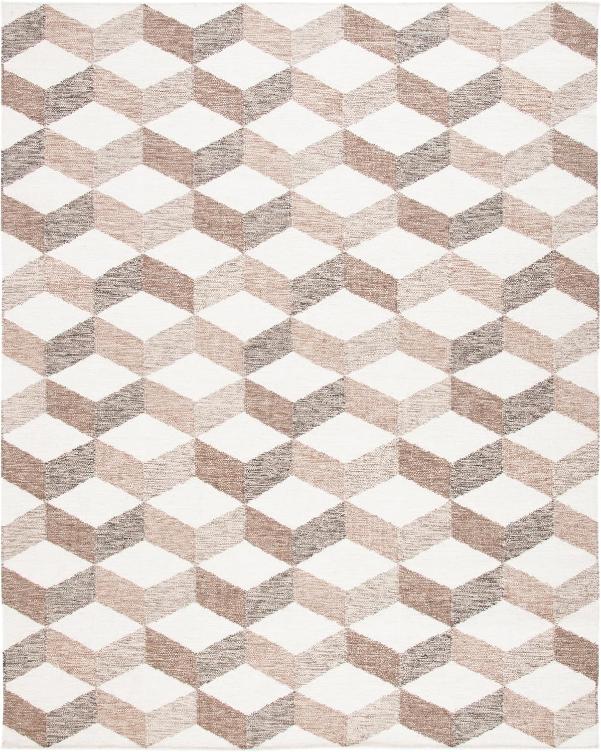 Area Rug - Kilim Collection - Large - Ivory & Brown, Handmade Flat Weave Wool, Reversible, Modern Geometric