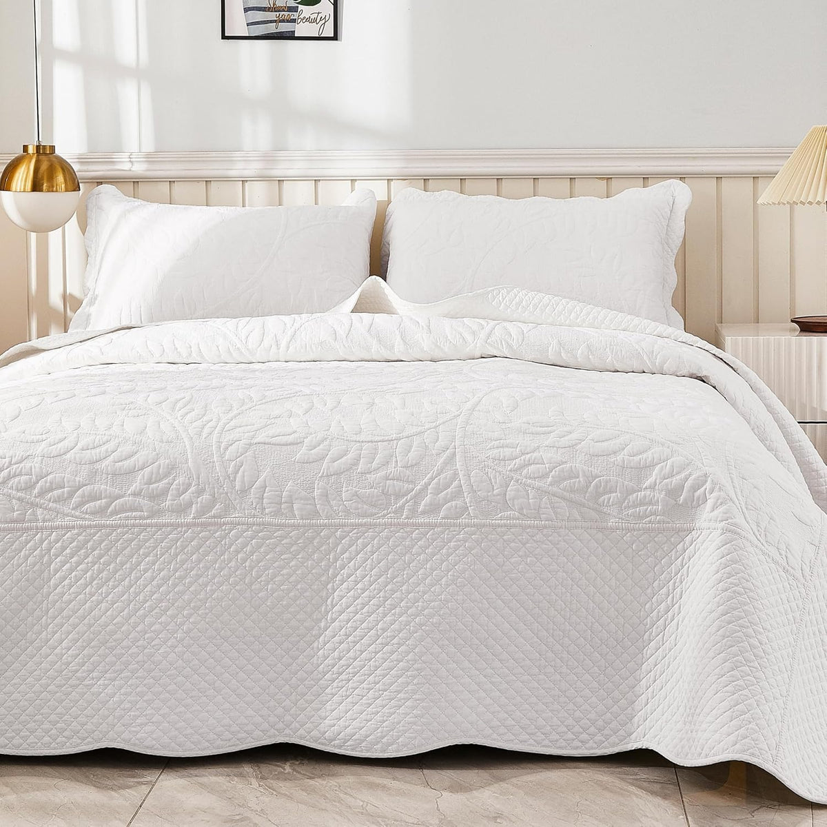 3-Piece 100% Cotton Oversized Bedspread Lightweight Quilt Coverlet Embroidery Farmhouse Bedding Set