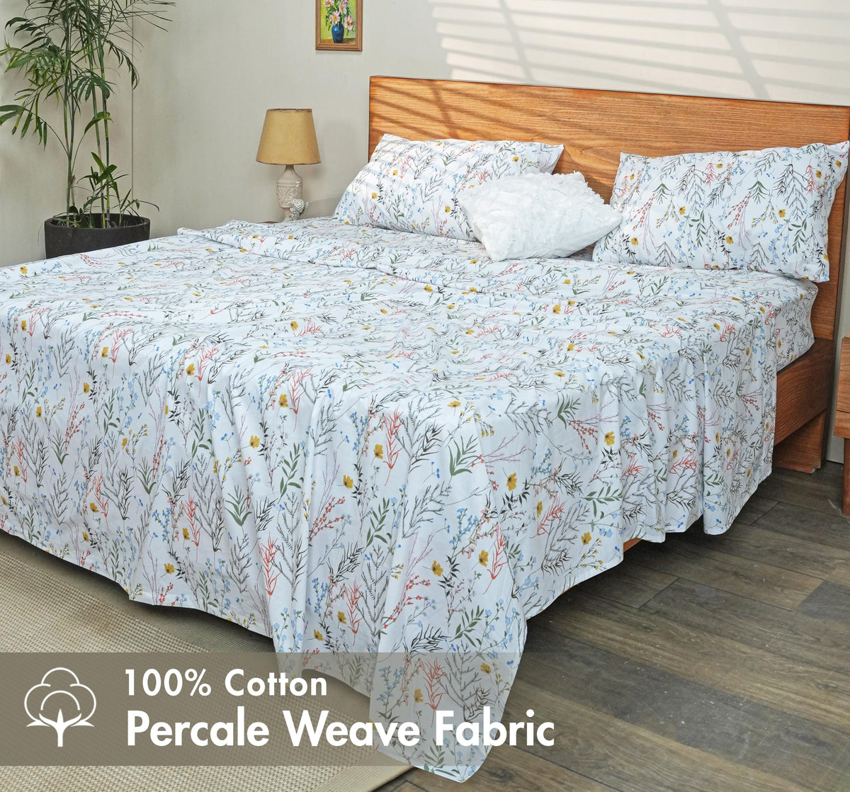100% Cotton Queen Sheets, Percale Queen Sheet Set, Aroma