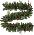 Prelit Christmas Garland 9 ft with Lights - Red Style Pre lit Garland for Christmas Holiday Decorations. Thick Branch
