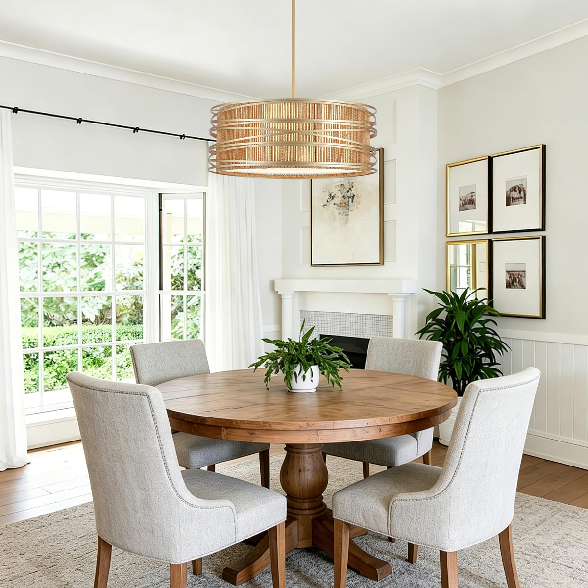 19.7" Rattan Chandelier 5-Light Boho Drum Pendant Light