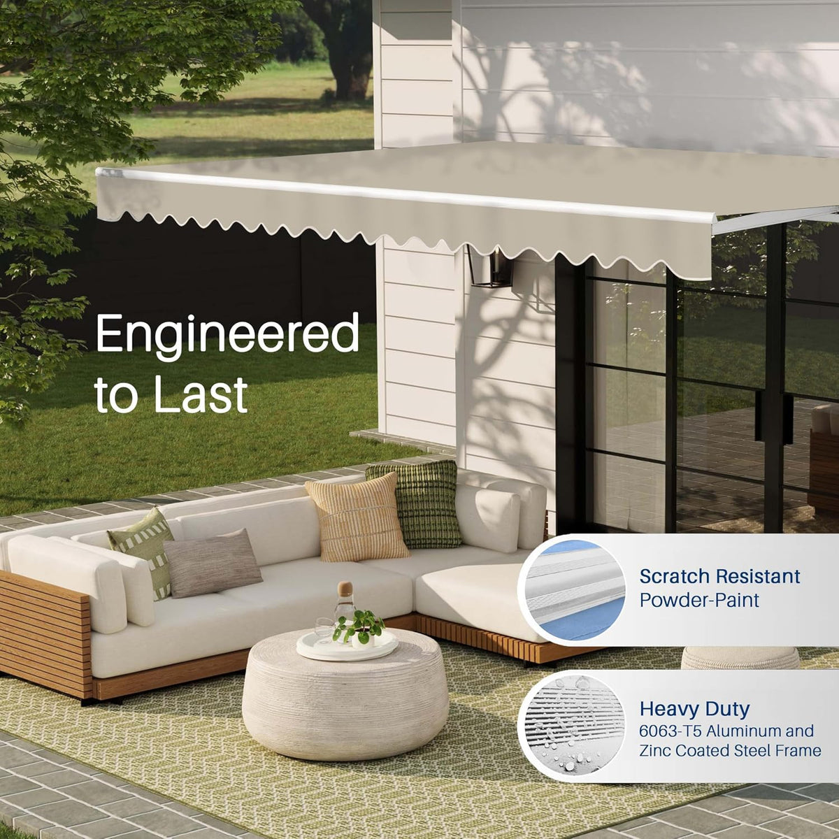 Electric Patio Awning Caribbean White Frame 13x10 Ivory | Retractable sunshade for decks and balconies