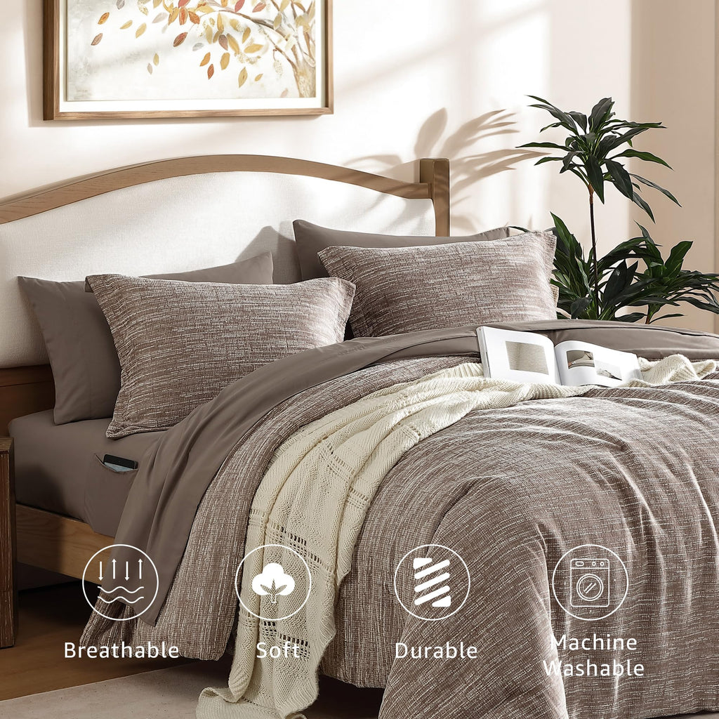 Comforter Set Chenille Textured 7 Pieces Bed in a Bag