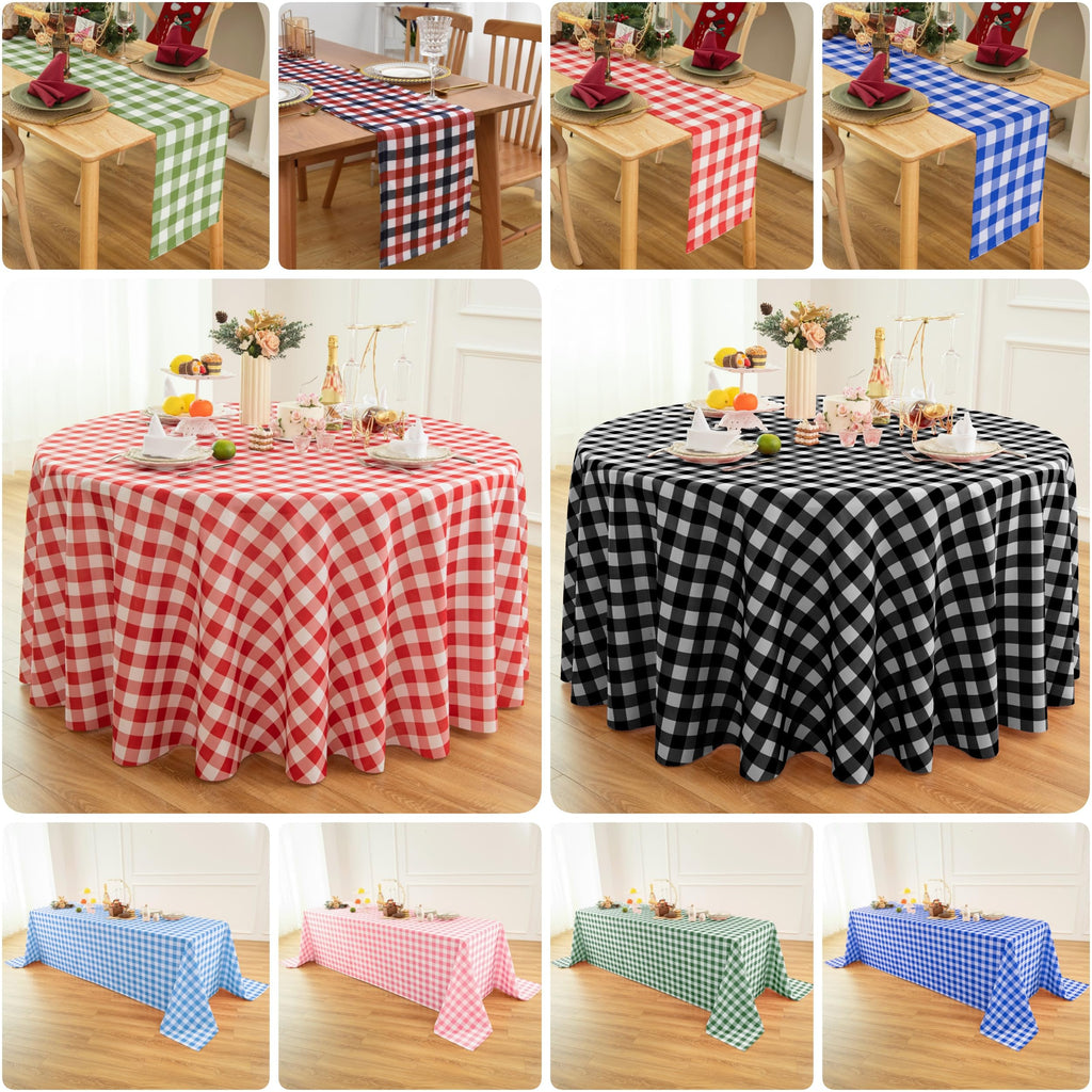 Waterproof Plaid Tablecloth Fabric - Round 108 Inch Classic Gingham Checker Table Cloth for Indoor/Outdoor Use