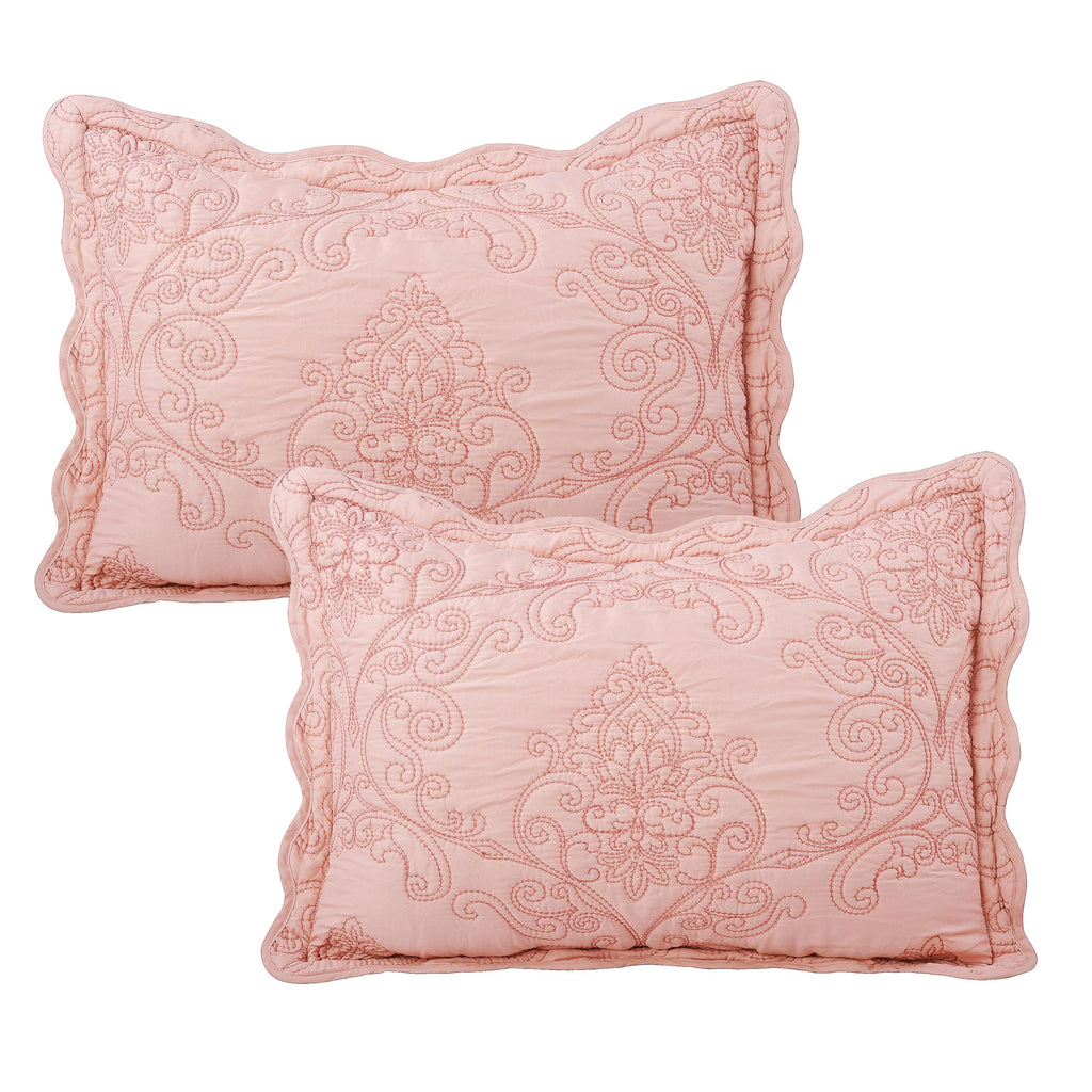Damask 4 Piece Bedspread Set, Scalloped Edge Reversible Coverlet Comforter Prewashed Bedding Set, Matelasse Embossed