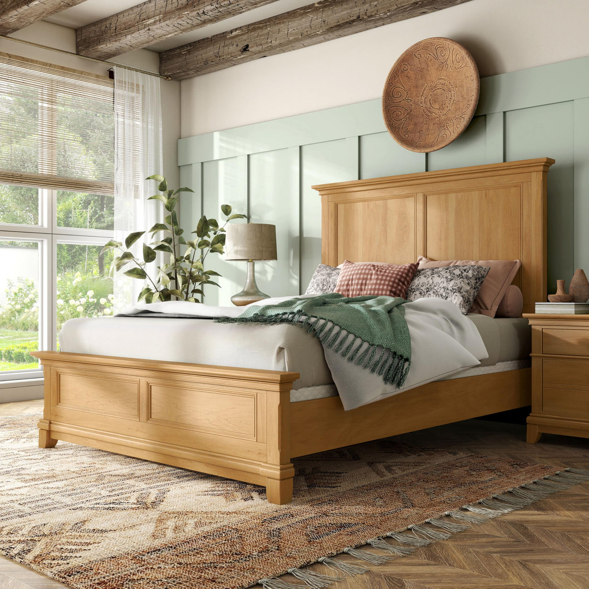 Yardley Farmhouse Solid Wood -Size Bed with Plank Headboard, Wooden Bedframe, Box Spring Required, Guest Room