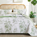 Floral Quilt Set, 3 Pcs Sage Green Bedspreads Coverlets