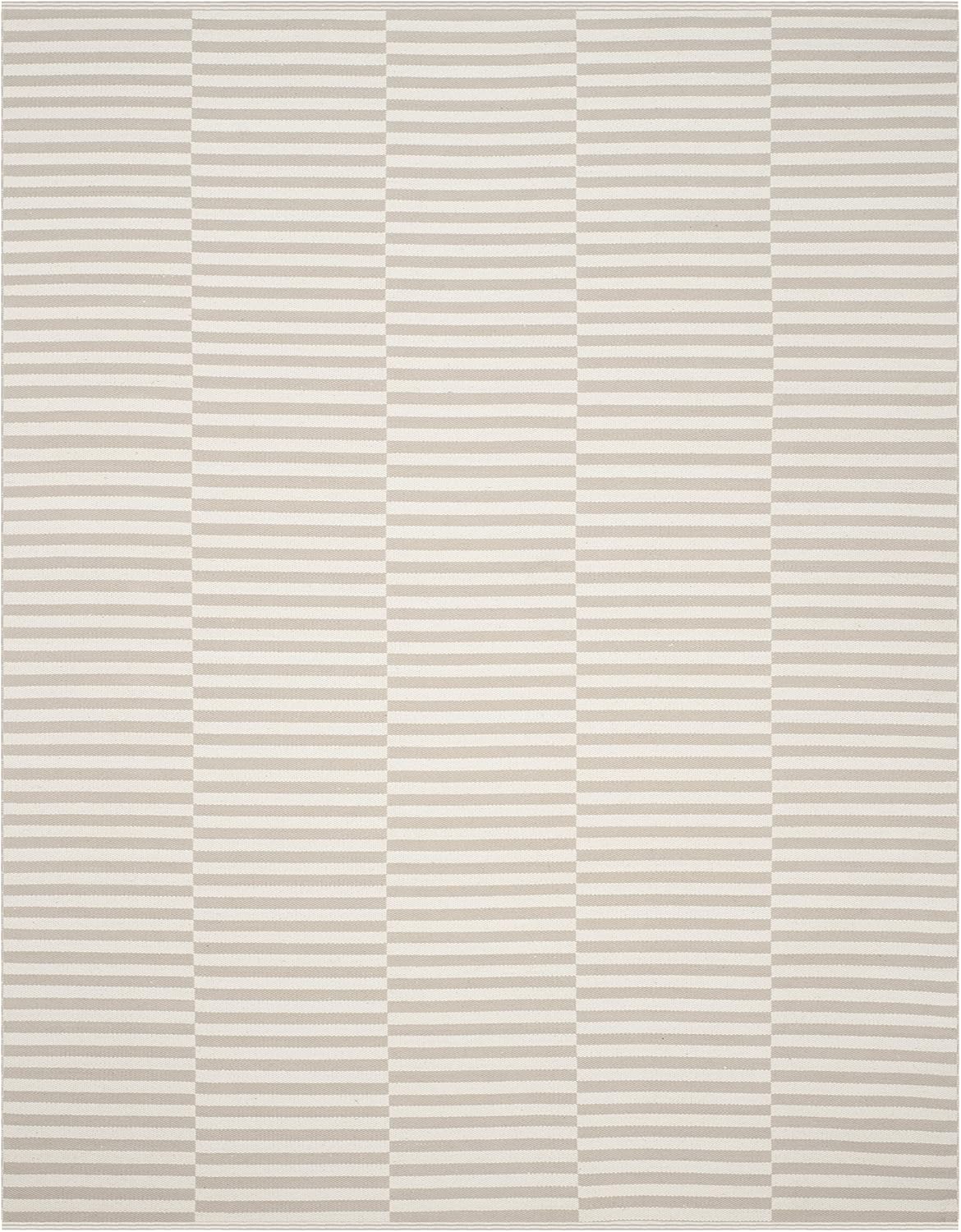 Montauk Collection Area Rug, Ivory & Light Grey, Handmade Stripe Cotton, Ideal for High Traffic Areas in