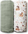 Certified Organic Muslin Swaddle Blankets, 2 Pack Baby Receiving Blankets, Soft Breathable Cotton Swaddles
