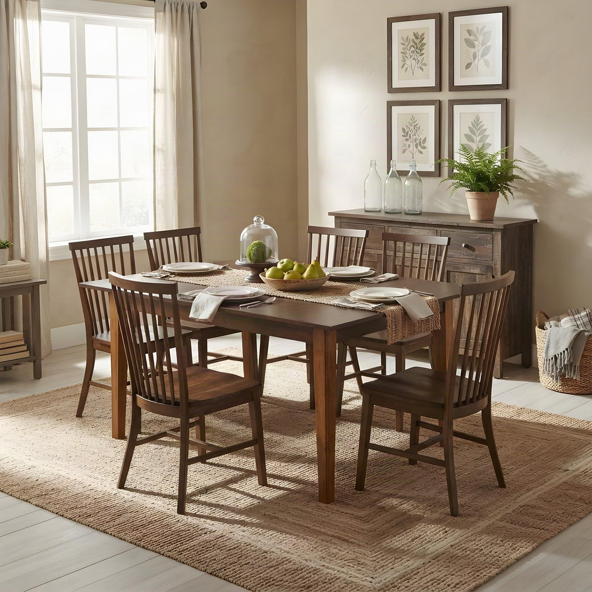 Toluca Dining Solid Rubberwood Dining Table with Self-Storing Leaves, Expandable Rectangular Table for 12, Rustic